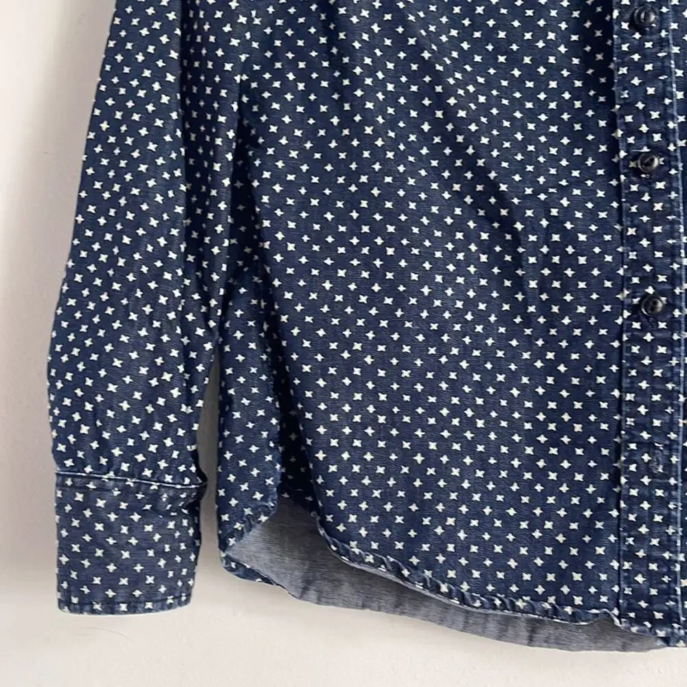 J. Crew The Keeper star print long sleeve button down denim shirt sz 4